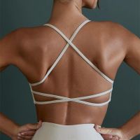 Sexy Cross Back Fitness Yoga Bra Lady Solid Color Sports Top Gathered Sportswear For Women Gym Workout Underwear