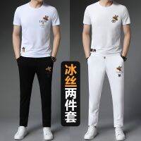 【hot seller】 [Two-piece set] European and Xia Bingsi casual T-shirt short-sleeved cropped trousers suit sports outdoor men