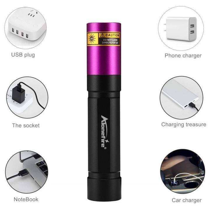 alonefire-sv011-365nm-uv-flashlight-usb-led-torch-black-light-detector-for-food-fungus-detection-travel