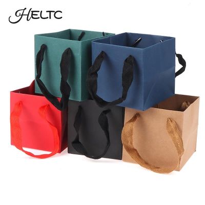 Square Portable Kraft Paper Bag Flowers Shopping Clothes Wig Packaging Bag Plant Birthday Wedding Gift Bag