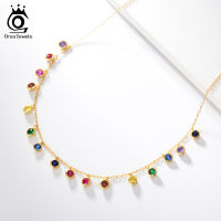 ORSA JEWELS 14k Yellow Gold Multi Color Gemstone Chain Necklace Pendant Charm Fine Jewelry For Women Mothers Gifts For Her EQN27