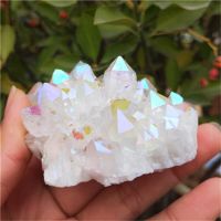 、‘】【【 Natural White Crystal Cluster Electroplated Angel Aura Quartz Energy Stone Colorful Point Mineral Reiki Healing Home Decoration