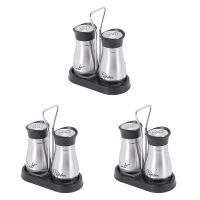 3 set Salt and Pepper Shakers Set - High Grade Stainless Steel with Glass Bottom and 4 Inch Stand 4 Oz.