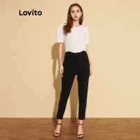 Lovito Casual Plain Hardwearing Skinny Pants L25ED043 (Black)