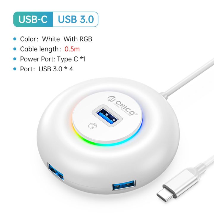 orico-rgb-usb-c-hub-4พอร์ต3-0-5gbps-ตัวแยก-usb-ที่พ้วง-usb-กับ-type-c-power-slim-อะแดปเตอร์-otg-สำหรับ-pc-macbook-pro-lenovo-hdd-feona