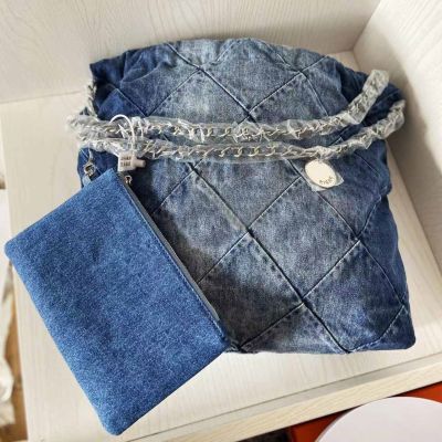 【YF】 Brand Plaid Denim Bags for Women Chain Strap 2023 New Shoulder with Small Zipped Pouch Girls Female Tote Bag