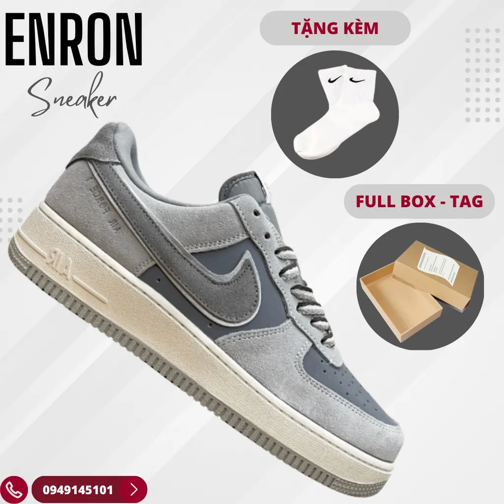 Giày Sneaker Nike Air Force 1 Low Athletic Club Grey, Giày Thể Thao Nam Nữ  AF1 Xám Full Box + Free Tất Nike 