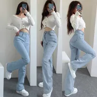 ✨แฟชั่นเกาหลีงกางเกงยีนส์ขากว้างเอวสูงหลวมตรง รุ่นใหม่ แฟชั่นกางเกงยีนเอวสูง ❤ ทรงกระบอก สตรีแนวสไตล์เกาหลี รุ่นใหม่