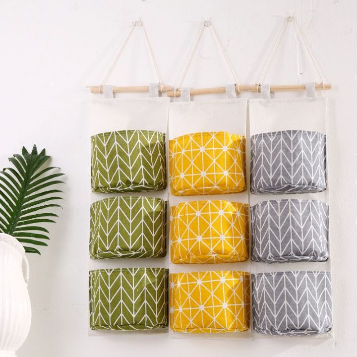 sundries-multi-layer-geo-pattern-hanging-pocket-creative-three-tier-cotton-linen-blend