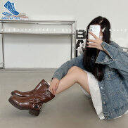 48H AFTERBritish simple black thick-soled Martin boots women s thick