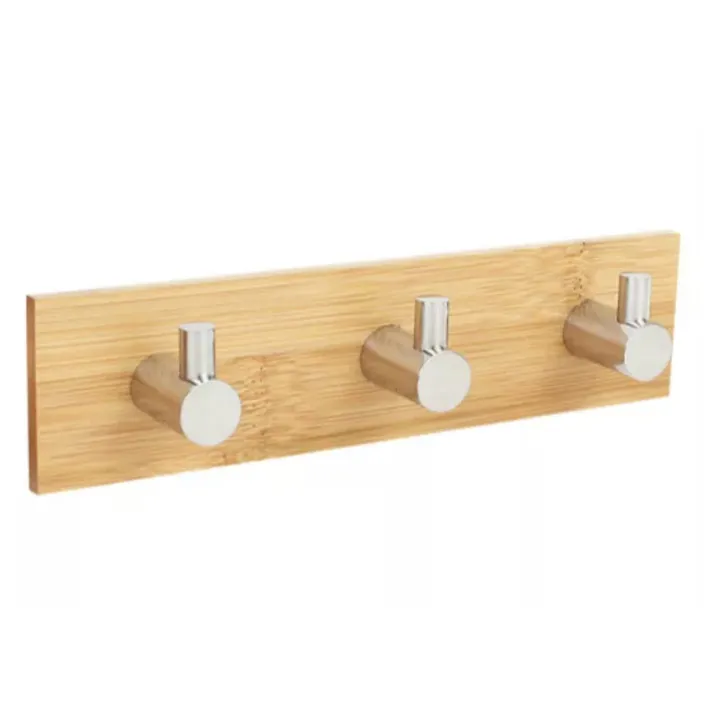 Multifunctional Stainless Steel Bamboo Wood Hook Storage Rack Wall