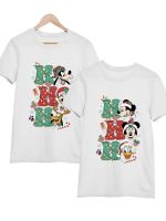 Disney Women เสื้อยืดสีขาว Mickey Minnie โดนัลด์เป็ด Daisy พิมพ์เสื้อผ้า Minimalist Comfy Merry Christmas Tops 2ชิ้น/ล็อต