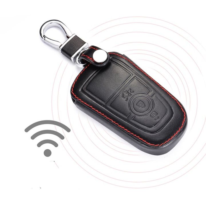 กระเป๋าใส่เคสกุญแจรถยนต์หนังสำหรับ-ford-mustang-2018-ecosport-3ปุ่มรีโมทอัจฉริยะปลอกกุญแจกระเป๋าพวงกุญแจ