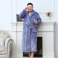 125กก. ไขมันผู้ชาย Warm Flannel เสื้อคลุมอาบน้ำผู้ชายฤดูหนาว Coral Fleece Robe Night ชุดนอนผู้หญิง Dressing Gown คนรัก Robes