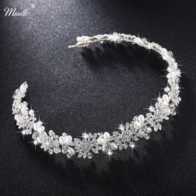 Miallo Luxury Clear Crystal Bridal Hair Vine Pearls Wedding Hair Jewelry Accessories Headpiece Women Crowns Pageant HS-J4506
