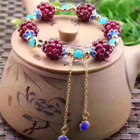 Bohemia Cute Natural Garnet Stone Ethnic Bracelet Multi-Circle Pomegranate Crystal Charming Bracelet Fine Jewelry For Women