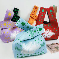 Stripe Shopping Plaid Color Japanese Wide Mini Bags Bag Shopping Bags Student Casual Wrist Handbag Knit