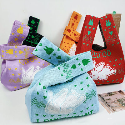 Stripe Color Bag Shopping Bags Bags Plaid Reusable Student Wide Women Japanese Mini Tote Wrist Knit