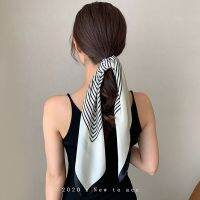 【YF】 Fashion Summer Square Silk Stripe Hair Scarf for Women French Design Grace Female Long Ribbons Headscarves Accessories