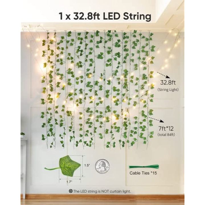 12pcs-ประดิษฐ์-ivy-garland-พืชปลอม-ivy-ใบ80led-string-light-แขวน-ivy-สำหรับ-aesthetic-ห้องนอน-garden-party-decor