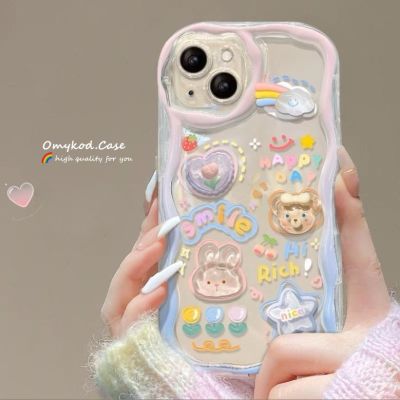 🌈Ready Stock 🏆Compatible For iPhone XR 14 13 11 12 Pro Max 8 7 6 6s Plus SE 2020 XS Max Wave Lovely Cartoon Clear Soft Protection Phone Case With Buttock Bracket