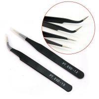 Nail Art Rhinestones Eyelashes Extension Straight &amp; Curved Tweezers Tool Set-Black