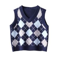 Brief paragraph American ling female knitted vest outside the new spring and summer 2023 vintage shiplap wear checked sweater vest