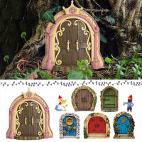 Miniature Fairy Gnome ประตู Figurines Elf Home สำหรับ Yard Art Garden Tree ประติมากรรมรูปปั้นตกแต่งกลางแจ้ง Decor Fairy Gardens ประตู