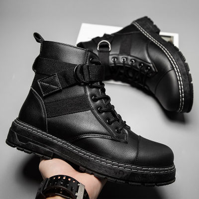 Cheap Black Mens Boots Autumn Winter Shoes Men Platform Ankle Boots Fashion Casual Leather Boots Men Motorcycle Tooling Boots
