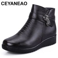 CEYANEAO2019Fashion Winter Shoes womens genuine leather ankle Wedges boots Casual Comfortable Warm Woman Snow BootsE1613