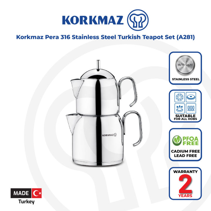 Korkmaz Pera Stainless Steel Turkish Teapot Set A Made In