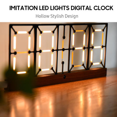 Imitation Lights Digital Clock Glow Clock Hollow L-ED Clock Fluorescent Desk Clock Semi-Finished Kit Adjustable Brightness with Remote Control