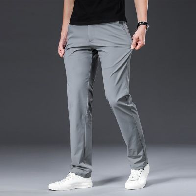 HOT11★BROWON Classic High Quality Men Trousers Spring Summer Midweight Solid Color Straight Trousers Male Full Length Cal Pants Men