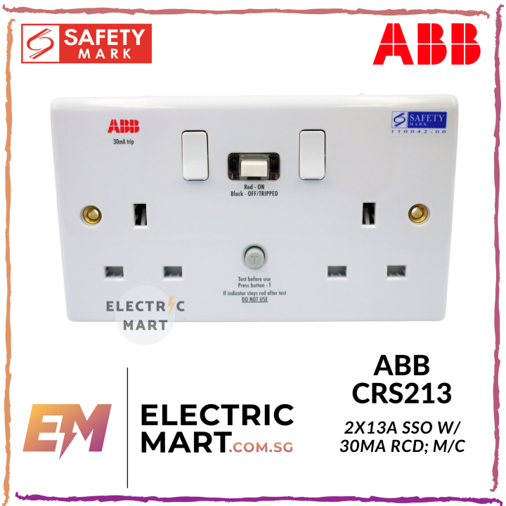 ABB CRS213 13A RCD Twin Switch Socket Outlet, 2 gang / 2x13A SSO with