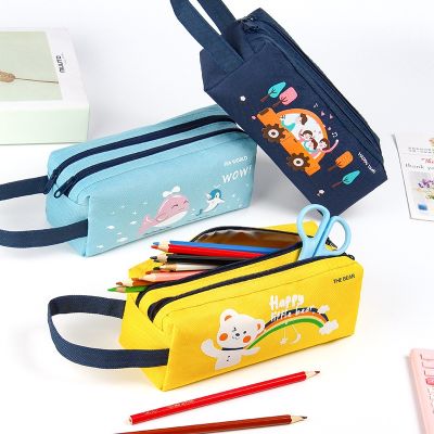 【CW】 Portable double layer pencil case Cartoon pencil bag School supplies storage bag Student pen case kawaii pen bag kid stationery