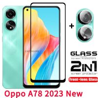 A78 OPPO 4G 2023หน้าจอ2in1 OPPOA78ใสปกป้องหน้าจอสำหรับโทรศัพท์ A78 78A 78 2023 4G 5G เลนส์กล้องถ่ายรูปกระจกเทมเปอร์