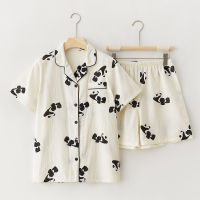 Gifts Growing 65-Couple Pajamas Female Summer Pure Cotton Gauze Panda Men And Women Thin Short-Sleeved Shorts