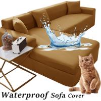 【jw】▥☌  1/2/3/4 assentos à prova dwaterproof água cores sólidas sofá capa elástica l em forma de canto slipcover para sala estar protetor animais estimação crianças