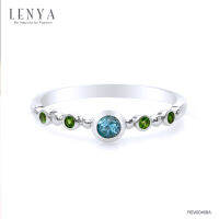 Lenya Jewelry  แหวนเงินแท้ ประดับบลูโทแพซ (Blue Topaz) และซาโวไรท์ (Tsavorite) ตัวเรือนชุบโรเดียม