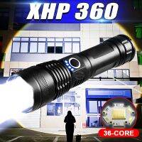 ไฟฉาย LED พลังงานสูงสุด XHP360ยูเอสบีบรรจุใหม่แสงแฟลชกำลังไฟสูงไฟฉายกันน้ำโคมไฟเทคนิคไฟฉายส่องสว่างระยะไกล