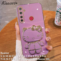 Kanavi เคสโทรศัพท์แฟชั่นสำหรับ Realme 5 5i 5S C3 6i C2 5 Pro 7 Pro 8 Pro 9 Pro 9i 8i 7 8 8 8 5G 9G Narzo 50A Narzo 50i สุดหรูชุบด้วยไฟฟ้า KT Cat ที่ครอบโทรศัพท์กันกระแทกซิลิโคนแบบนิ่มที่ยึดกระจกแต่งหน้า