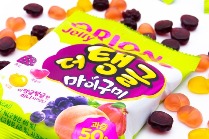เจลลี่เกาหลี-รสองุ่น-พีช-และแอปเปิ้ล-orion-the-tangle-my-gumi-100g-เยลลี่เกาหลี