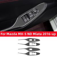 สติกเกอร์ติดภายในรถสำหรับ Mazda MX-5 ND Miata 2016-22 MX5โรดสเตอร์ที่พักแขนบนประตูแผงควบคุมปุ่มเปิดหน้าต่างคาร์บอนไฟเบอร์