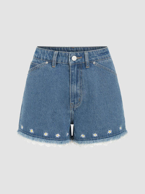 Cider Denim Floral Fringe Shorts Lazada.co.th