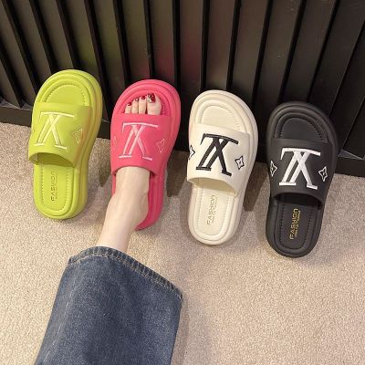 【July】 European and summer slippers womens fragrance candy-colored sandals thick-soled muffin flip flops high-end