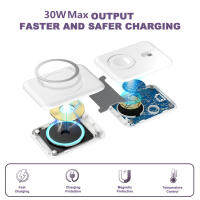 30W 3 In 1 Magnetic Wireless Charger Pad Stand Macsafe สำหรับ 14 13 12 Pro Max 8 7 Fast Charging Station