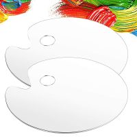 2pcs Clear Acrylic Paint Palette Transparent Oval Artist Palette DIY Art Craft Mixing Trays Non-Stick Oil Painting Pallet