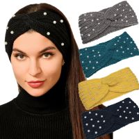 【YF】 New Pearl Knitted Cross Headbands For Women Girls Handmade Hair Accessories Autumn Winter Headwear Ear Warmer Elastic band