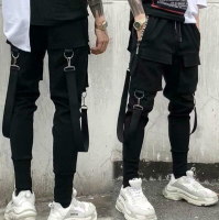 ร้อน, ร้อน★Korean Style Pencil Pants Long Trousers for Men Side Pockets Pencil Pants Mens Hip Hop Patchwork Ripped Sweatpants Casual Trouser Pants for men