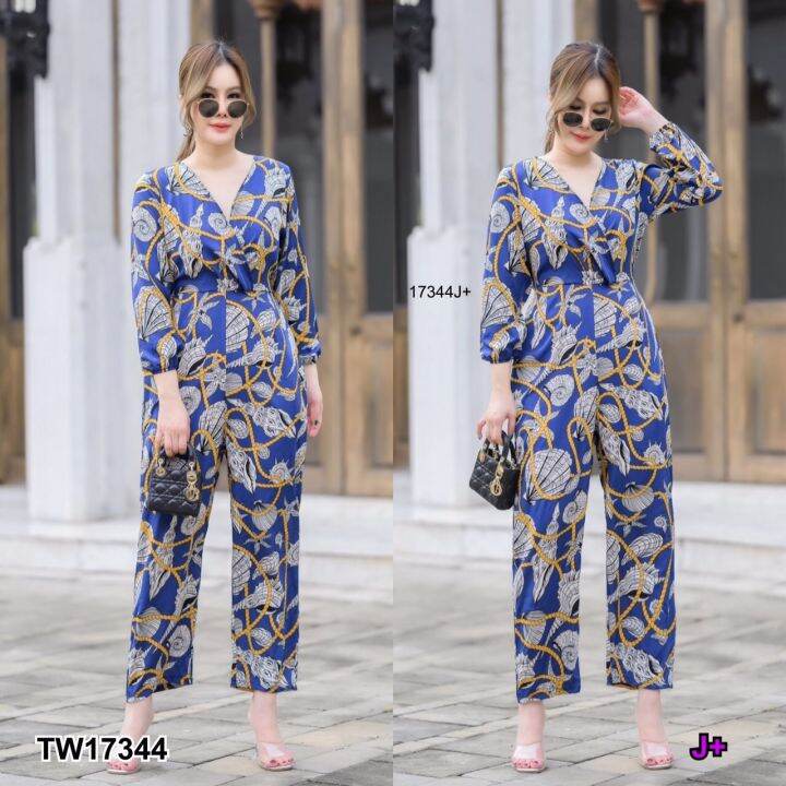 tw17344-jumpsuit-สาวอวบ-จั้มสูทขายาวพิมลาย